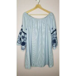 Olive Hill 100% Cotton Blue White Vertical Stripe